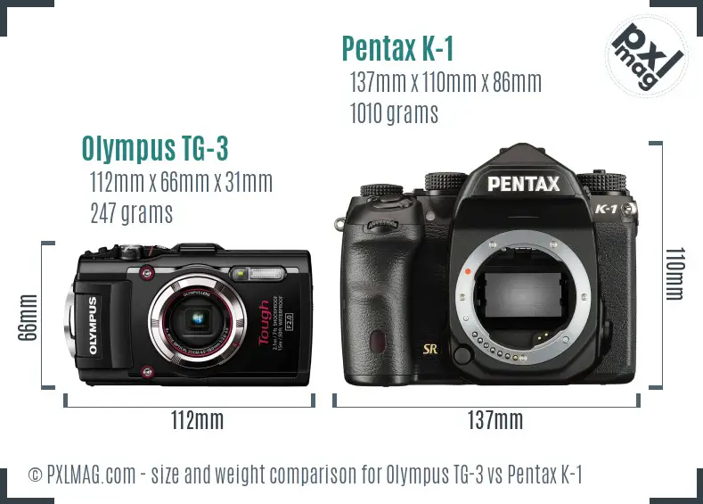 Olympus TG-3 vs Pentax K-1 size comparison