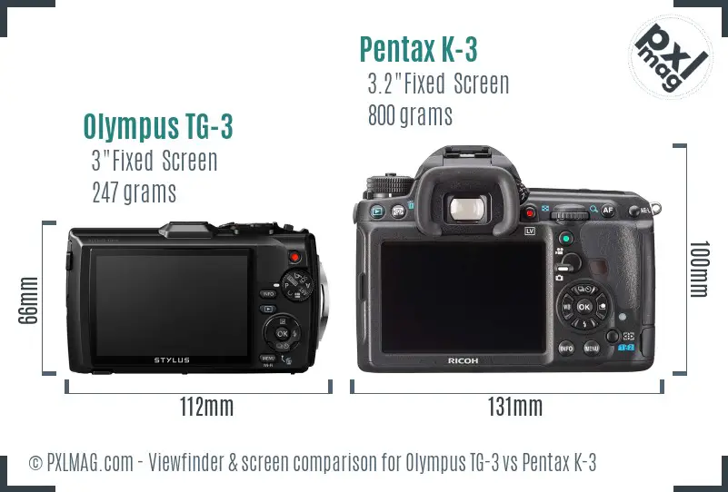 Olympus TG-3 vs Pentax K-3 Screen and Viewfinder comparison