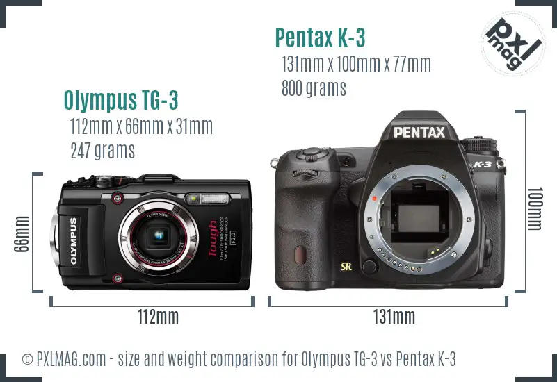 Olympus TG-3 vs Pentax K-3 size comparison