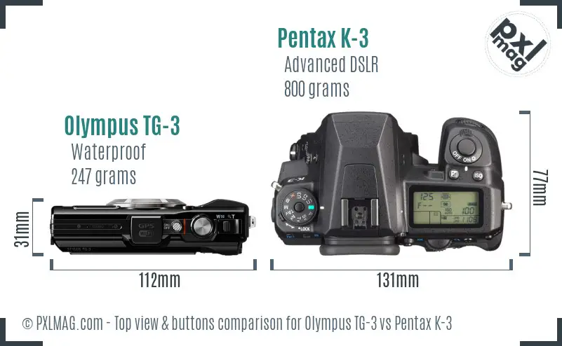 Olympus TG-3 vs Pentax K-3 top view buttons comparison