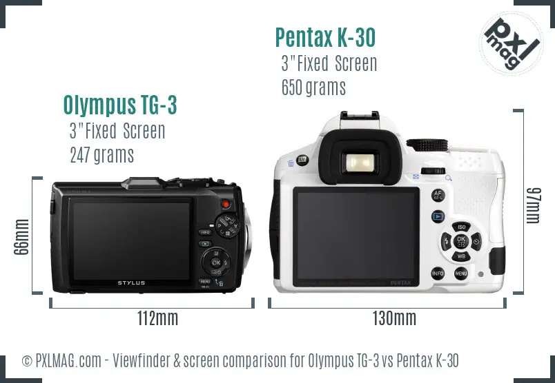 Olympus TG-3 vs Pentax K-30 Screen and Viewfinder comparison