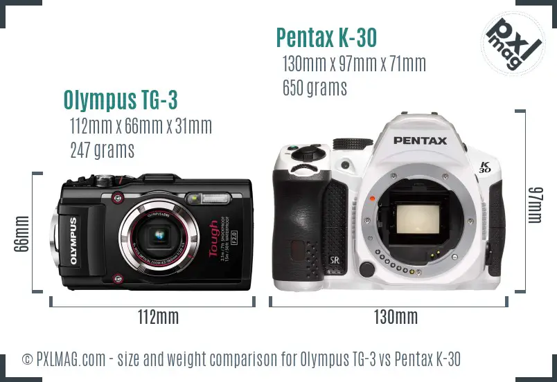 Olympus TG-3 vs Pentax K-30 size comparison