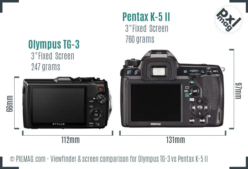 Olympus TG-3 vs Pentax K-5 II Screen and Viewfinder comparison