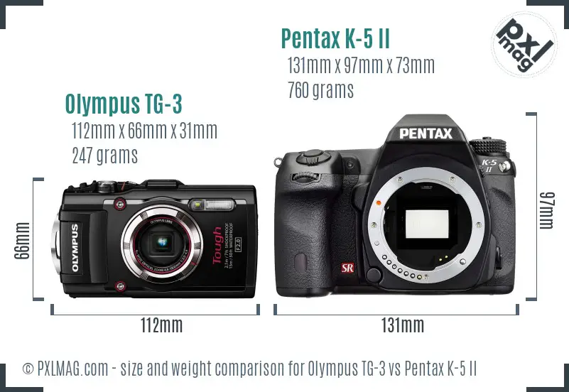 Olympus TG-3 vs Pentax K-5 II size comparison