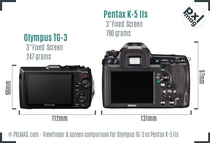 Olympus TG-3 vs Pentax K-5 IIs Screen and Viewfinder comparison