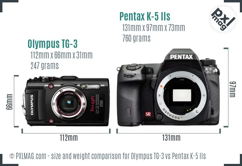 Olympus TG-3 vs Pentax K-5 IIs size comparison