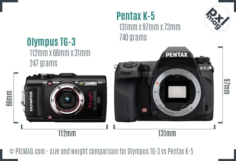 Olympus TG-3 vs Pentax K-5 size comparison