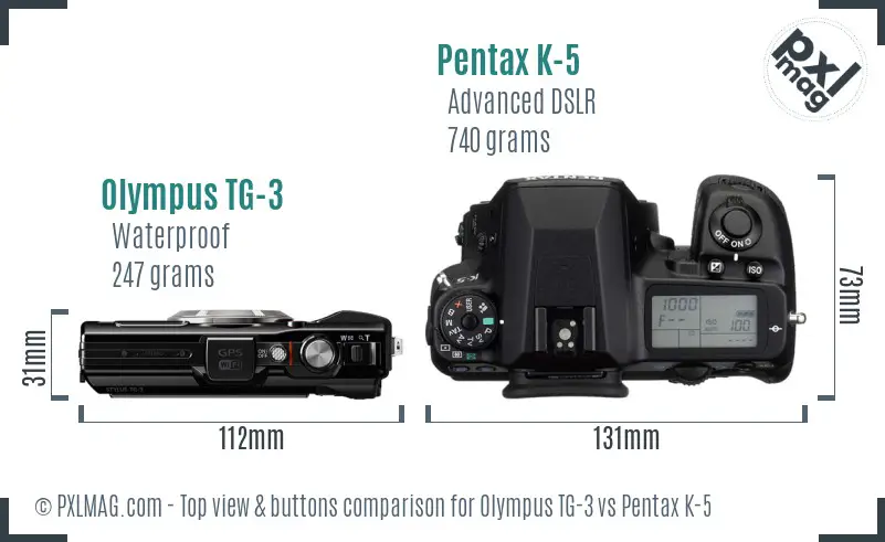 Olympus TG-3 vs Pentax K-5 top view buttons comparison
