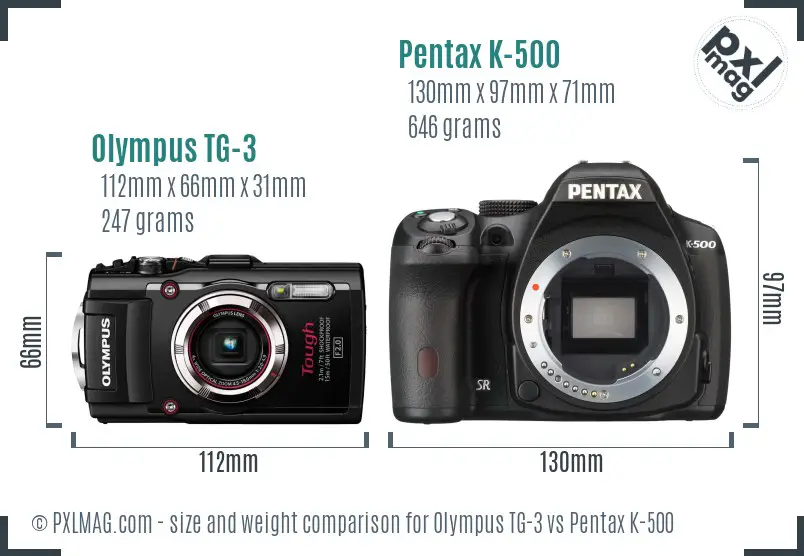 Olympus TG-3 vs Pentax K-500 size comparison