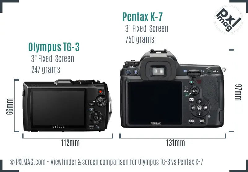 Olympus TG-3 vs Pentax K-7 Screen and Viewfinder comparison