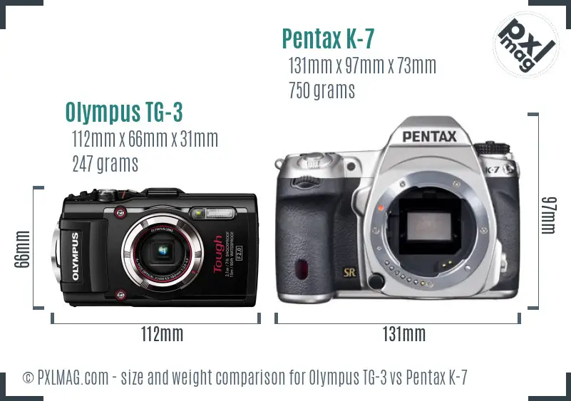 Olympus TG-3 vs Pentax K-7 size comparison
