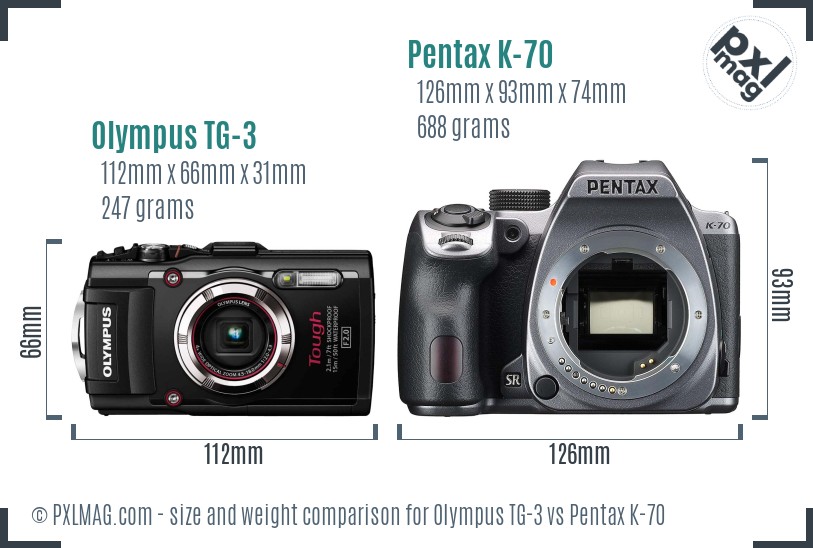 Olympus TG-3 vs Pentax K-70 size comparison