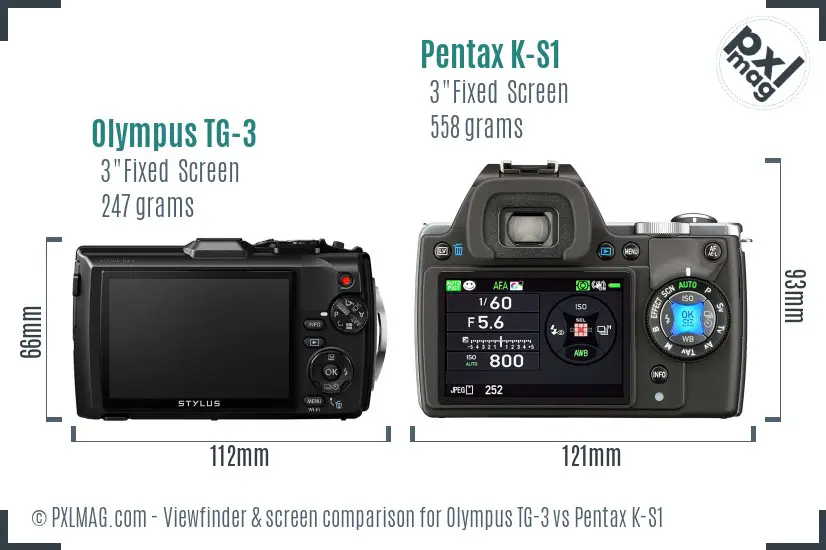 Olympus TG-3 vs Pentax K-S1 Screen and Viewfinder comparison