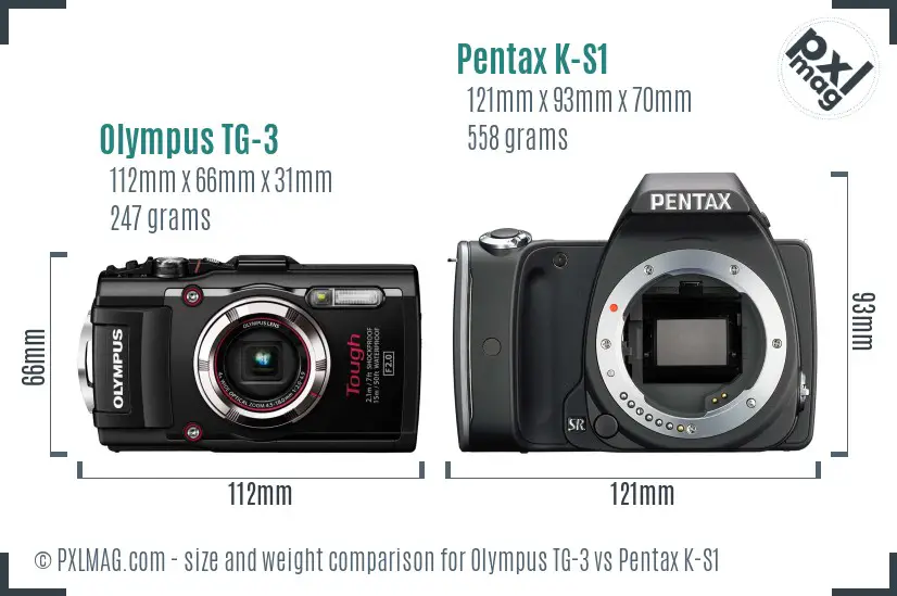 Olympus TG-3 vs Pentax K-S1 size comparison