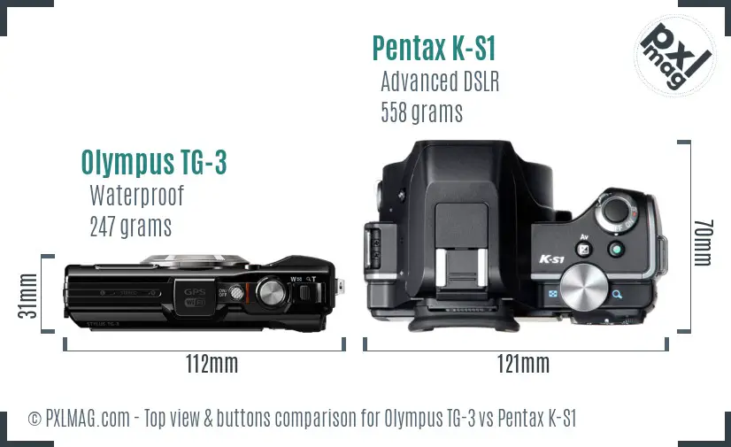 Olympus TG-3 vs Pentax K-S1 top view buttons comparison