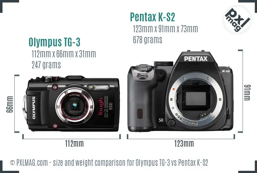 Olympus TG-3 vs Pentax K-S2 size comparison