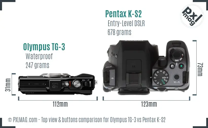 Olympus TG-3 vs Pentax K-S2 top view buttons comparison