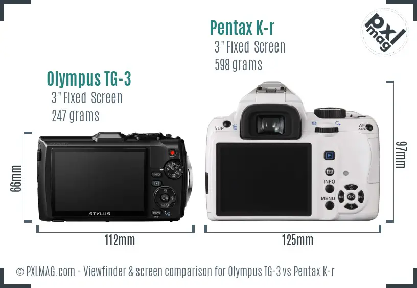 Olympus TG-3 vs Pentax K-r Screen and Viewfinder comparison