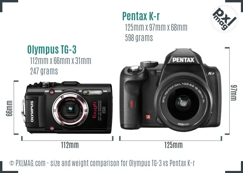 Olympus TG-3 vs Pentax K-r size comparison