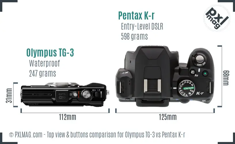 Olympus TG-3 vs Pentax K-r top view buttons comparison