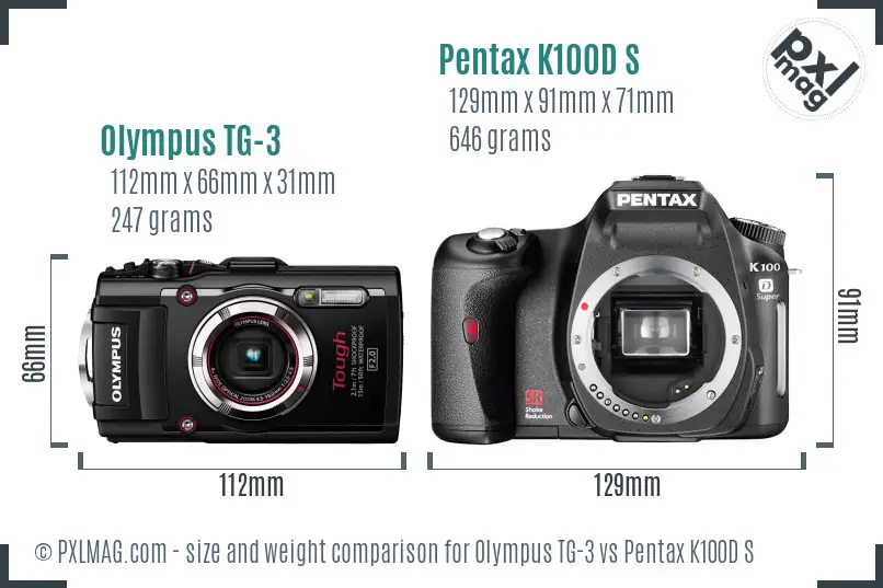 Olympus TG-3 vs Pentax K100D S size comparison Olympus TG-3 vs Pentax K100D S size comparison