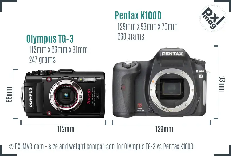 Olympus TG-3 vs Pentax K100D size comparison