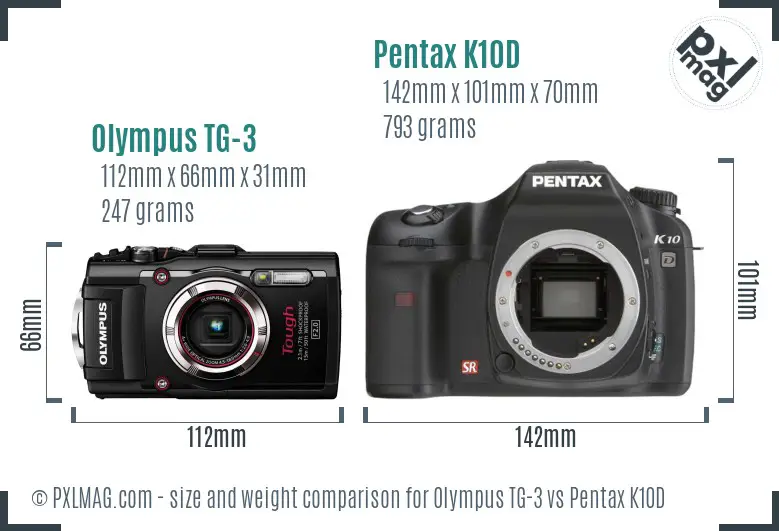 Olympus TG-3 vs Pentax K10D size comparison