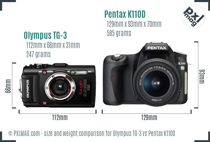 Olympus TG-3 vs Pentax K110D size comparison