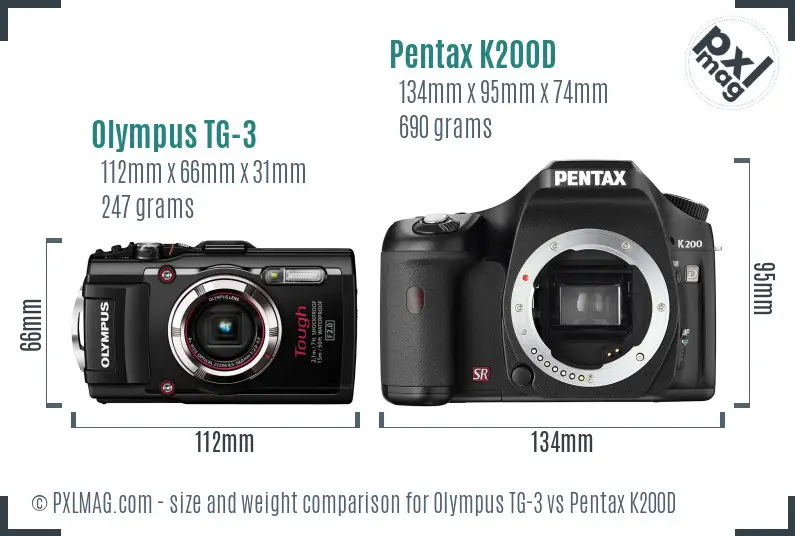 Olympus TG-3 vs Pentax K200D size comparison