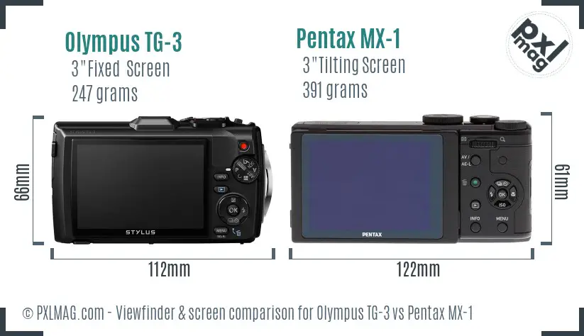 Olympus TG-3 vs Pentax MX-1 Screen and Viewfinder comparison