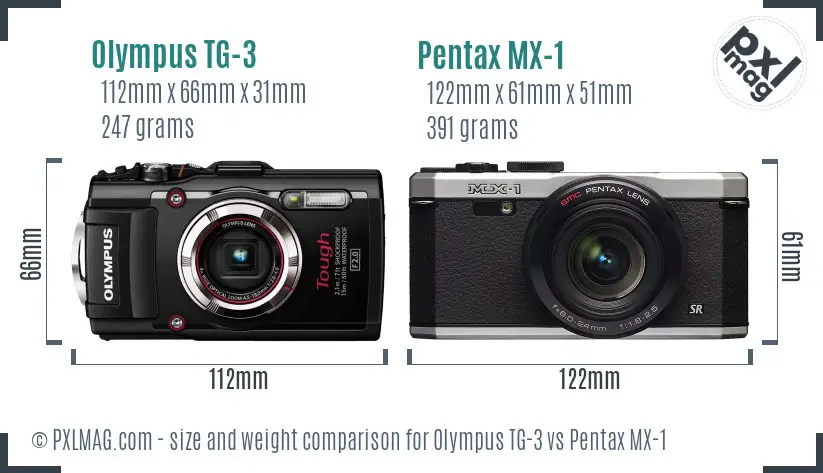 Olympus TG-3 vs Pentax MX-1 size comparison