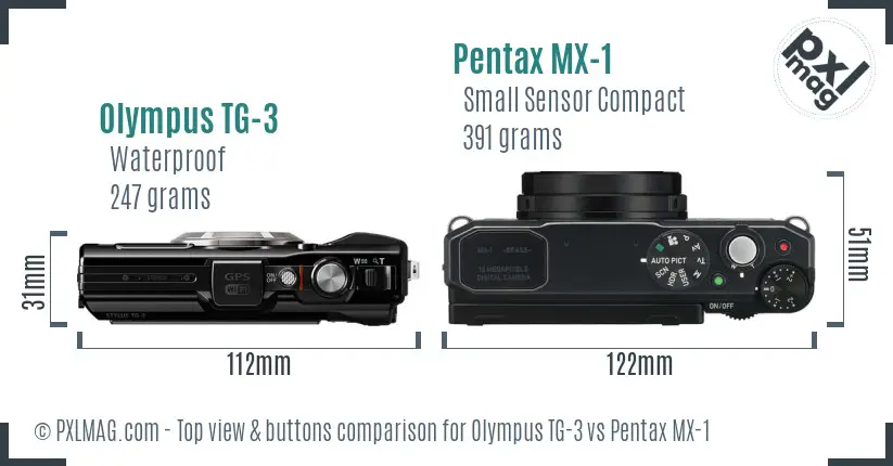 Olympus TG-3 vs Pentax MX-1 top view buttons comparison