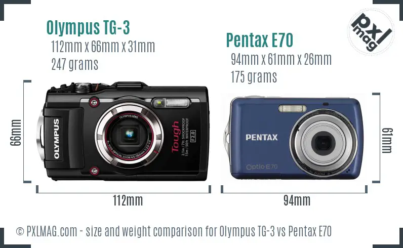 Olympus TG-3 vs Pentax E70 size comparison