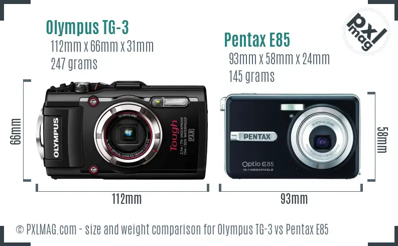 Olympus TG-3 vs Pentax E85 size comparison