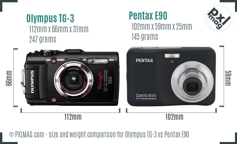Olympus TG-3 vs Pentax E90 size comparison