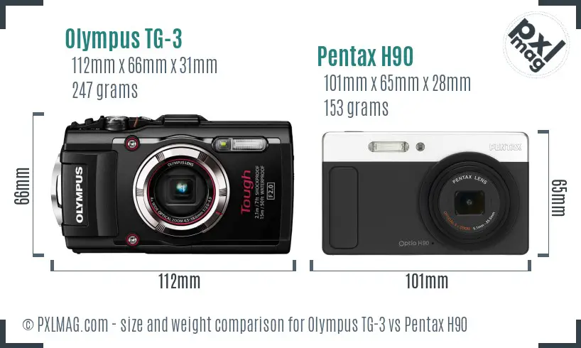 Olympus TG-3 vs Pentax H90 size comparison