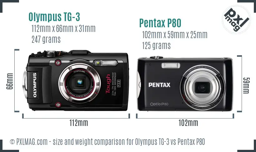 Olympus TG-3 vs Pentax P80 size comparison