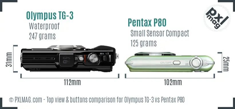 Olympus TG-3 vs Pentax P80 top view buttons comparison