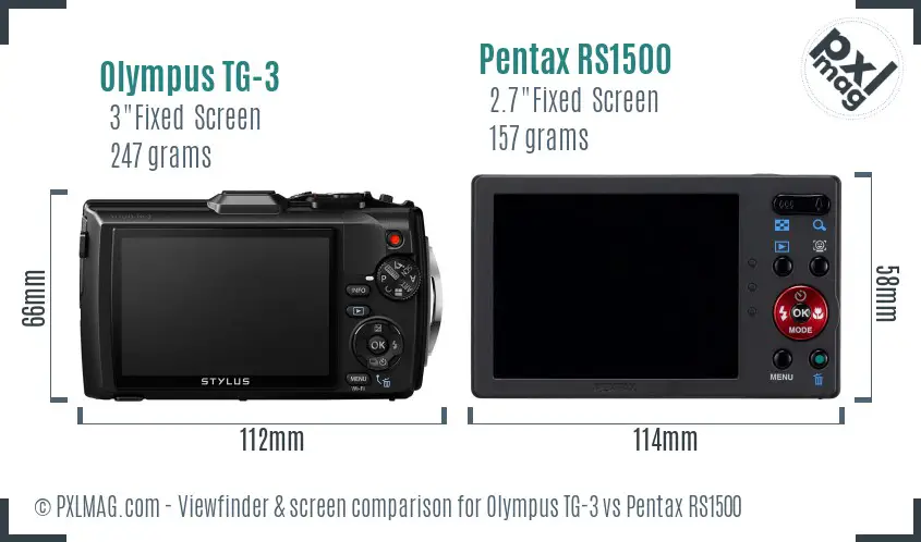 Olympus TG-3 vs Pentax RS1500 Screen and Viewfinder comparison