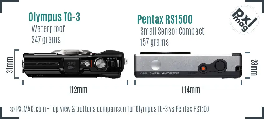 Olympus TG-3 vs Pentax RS1500 top view buttons comparison