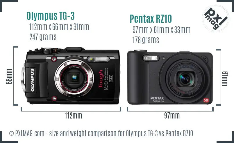 Olympus TG-3 vs Pentax RZ10 size comparison