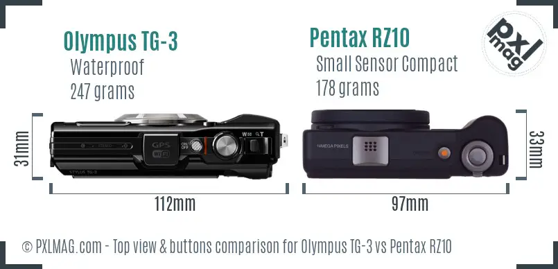 Olympus TG-3 vs Pentax RZ10 top view buttons comparison