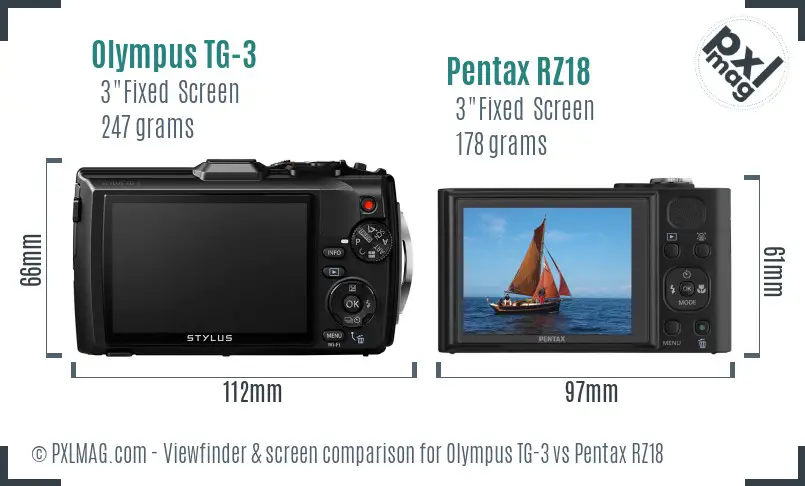 Olympus TG-3 vs Pentax RZ18 Screen and Viewfinder comparison