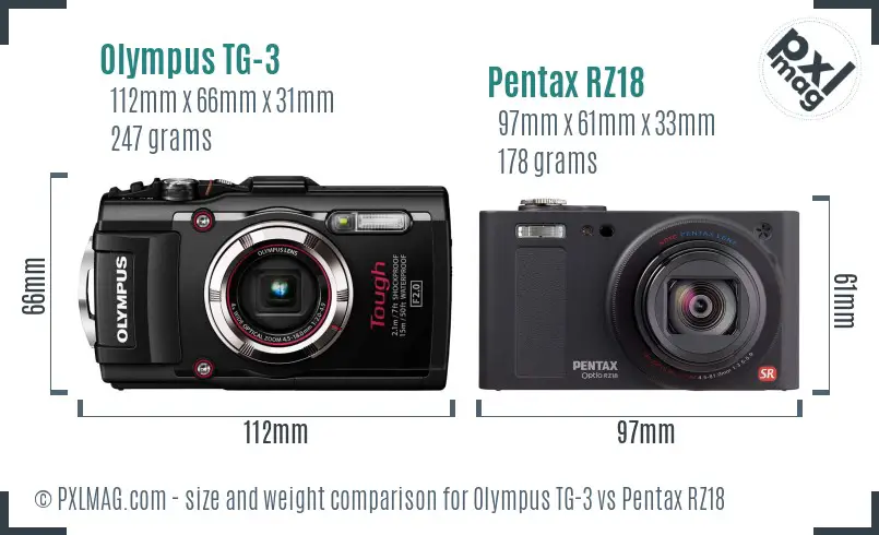 Olympus TG-3 vs Pentax RZ18 size comparison