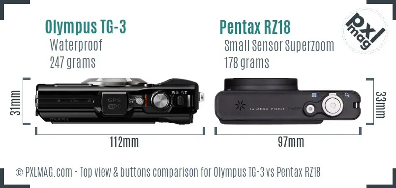 Olympus TG-3 vs Pentax RZ18 top view buttons comparison