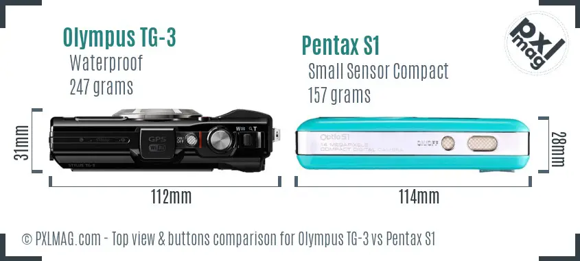 Olympus TG-3 vs Pentax S1 top view buttons comparison