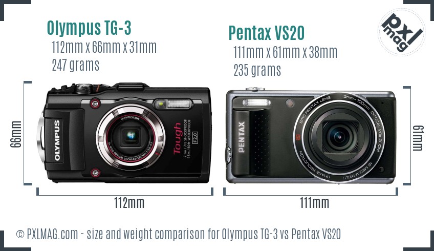 Olympus TG-3 vs Pentax VS20 size comparison