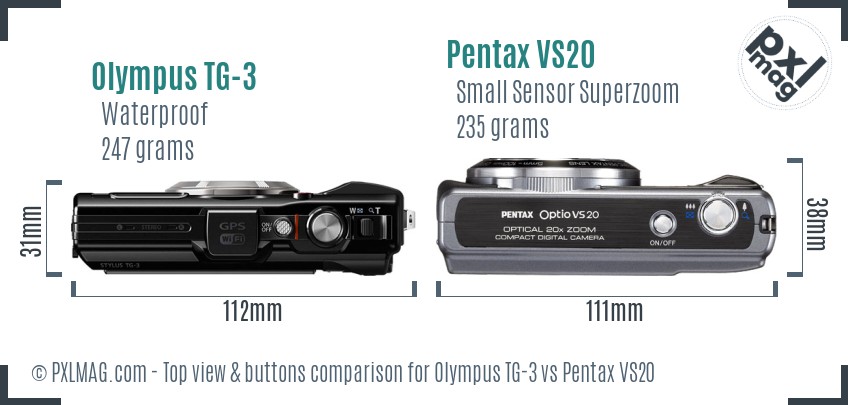 Olympus TG-3 vs Pentax VS20 top view buttons comparison