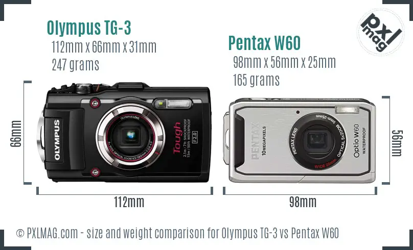 Olympus TG-3 vs Pentax W60 size comparison