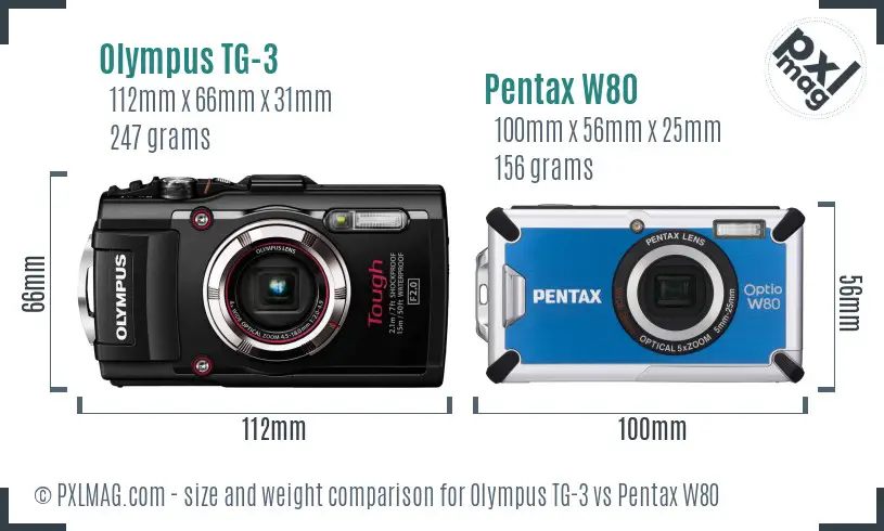 Olympus TG-3 vs Pentax W80 size comparison